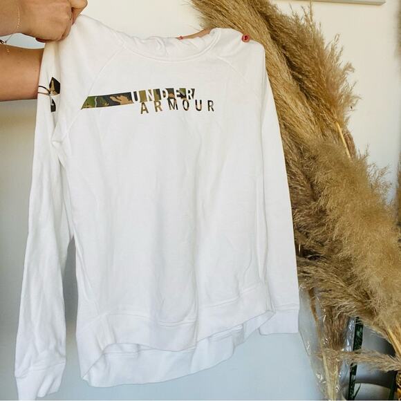 UNDER ARMOUR White Tan Beige Camo Logo Pullover Hoodie Sweatshirt Sweater Top M - Picture 4 of 8